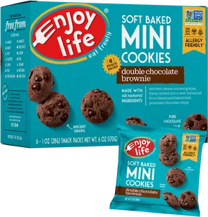 Enjoy Life Soft Baked Mini Cookies Double Chocolate Brownie Packaging PNG image