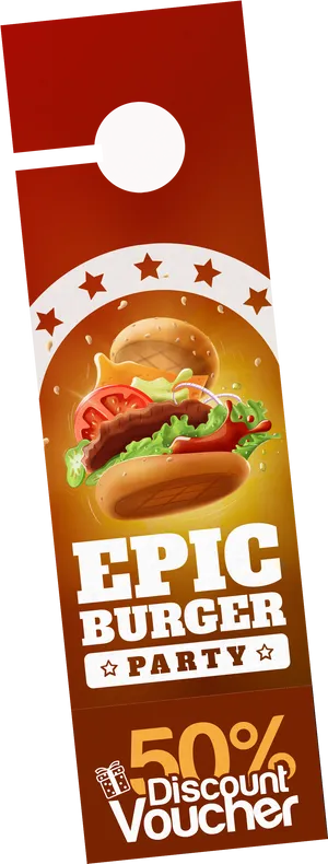 Epic Burger Party Discount Hanger PNG