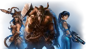 Epic_ Trio_ Fantasy_ Gaming_ Characters PNG image