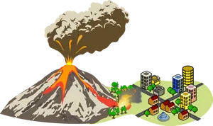 Erupting Volcano Near City Illustration.png PNG image