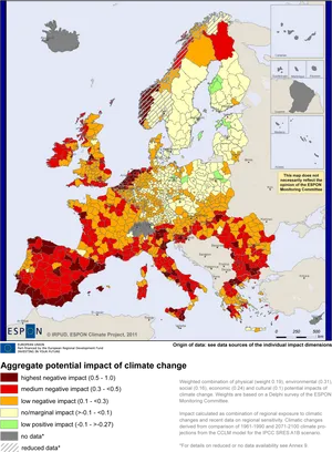 Europe Climate Change Impact Map2011 PNG image