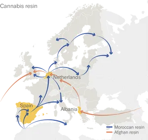 European Cannabis Resin Trade Routes Map PNG image