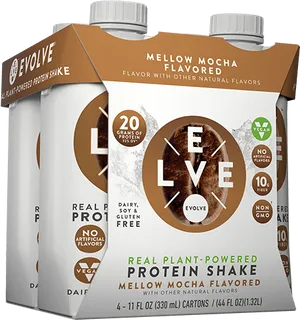 Evolve Mellow Mocha Protein Shake Packaging PNG image