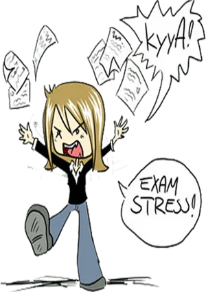 Exam Stress Cartoon Illustration PNG image