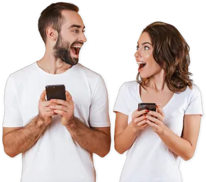 Excited Couple With Smartphones PNG image