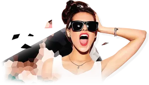 Excited Fashion Model Sunglasses PNG image