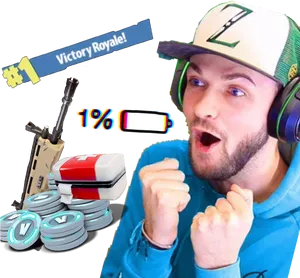 Excited Gamer Victory Royale PNG image