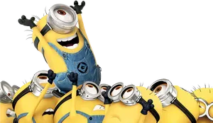 Excited Minions Group Celebration PNG image
