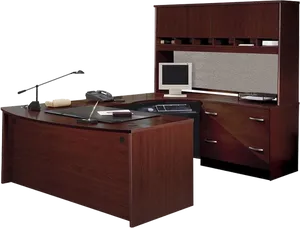 Executive Wooden Desk Setup PNG image