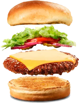 Exploded View Cheeseburger Components PNG image