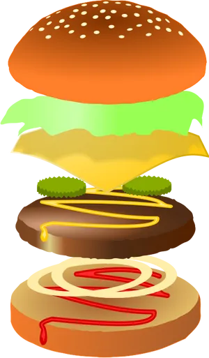 Exploded View Cheeseburger Illustration PNG image