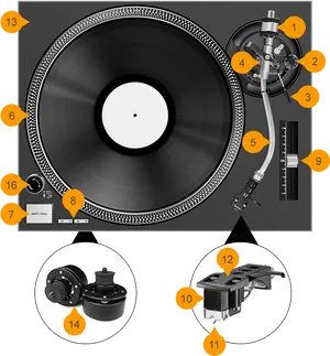 Exploded View Turntable Components PNG image