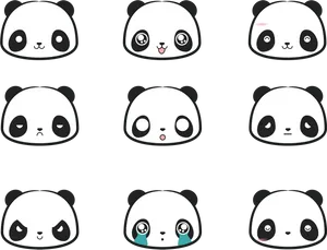 Expressive Cartoon Panda Faces PNG image