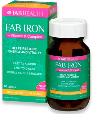 Fab Iron Vitamin B Complex Supplement Packaging PNG