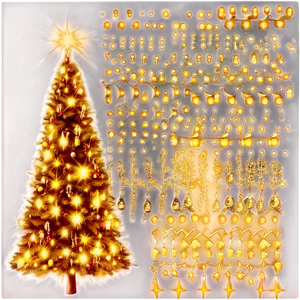 Fairy Lights On Gold Christmas Tree PNG Iem4 PNG