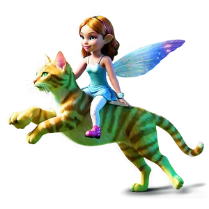 Fairy Riding A Cat PNG Qyc