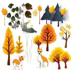 Fall Trees And Woodland Animals PNG Ldb15 PNG