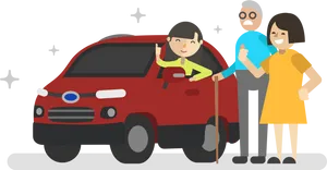 Family Car Trip Illustration PNG image