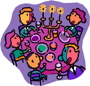 Family Dinner Cartoon Illustration PNG image