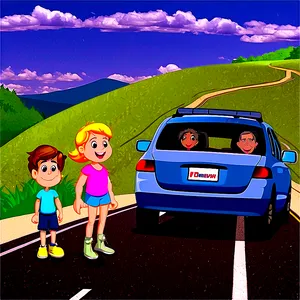 Family Road Trip Cartoon Png Iug82 PNG image