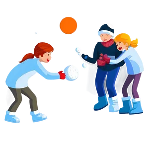Family Snowball Fight Cartoon PNG 84