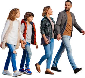 Family Walking Together Casual Attire PNG image