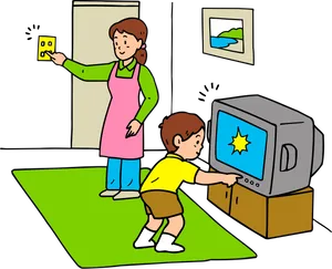 Family Watching T V Cartoon PNG image