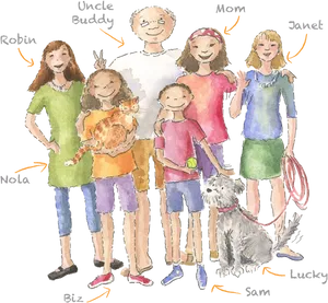 Familyand Pets Illustration PNG image