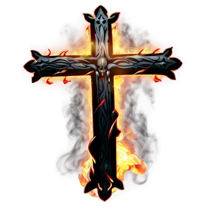 Fancy Cross In Fire PNG 06292024