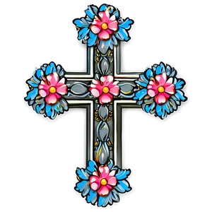 Fancy Cross With Flowers PNG 26