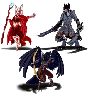 Fantasy Animal Characters Trio PNG image