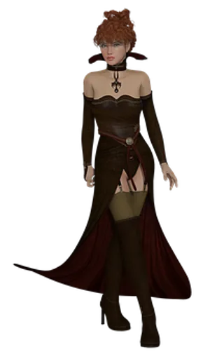 Fantasy Characterin Brown Dress PNG image