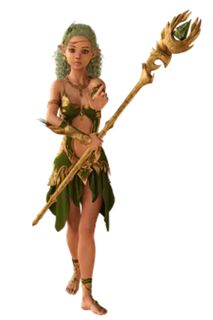 Fantasy_ Elf_ Female_ With_ Staff PNG image