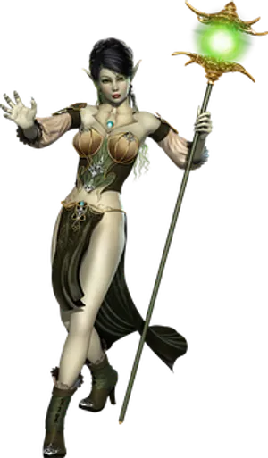 Fantasy_ Elf_ Sorceress_with_ Staff PNG image