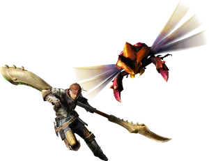 Fantasy Hunter With Dragon Companion PNG image