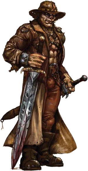 Fantasy Orc Detectivewith Sword.png PNG
