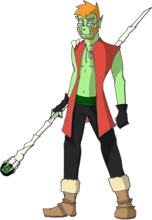 Fantasy Orc Warriorwith Staff PNG