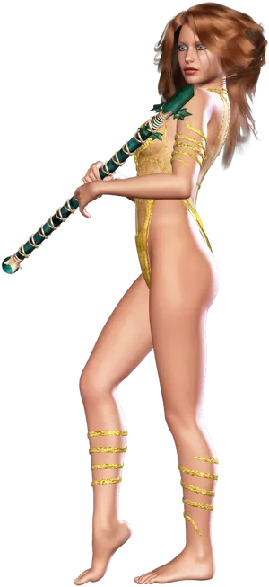 Fantasy Warrior Womanwith Staff PNG image