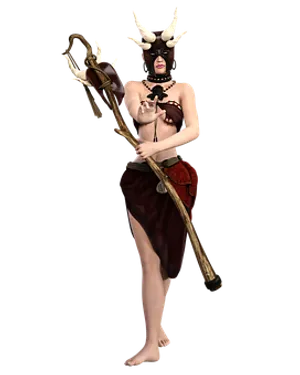 Fantasy Woman Horned Headdress Staff