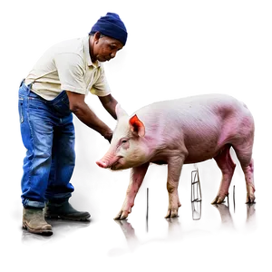 Farmer Feeding Pigs Png Uoc PNG image