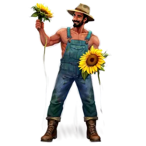 Farmer With Sunflower Png Odm PNG image