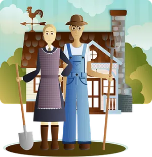 Farmhouse Couple Illustration