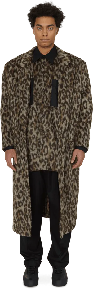 Fashion Model Leopard Print Coat PNG image