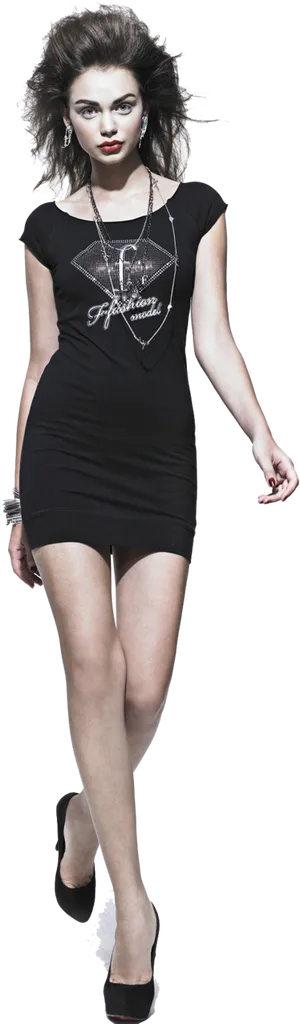 Fashion Modelin Black Dress PNG image