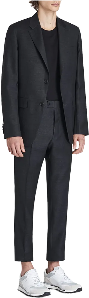 Fashion Modelin Black Suitand Sneakers PNG image