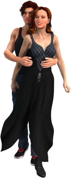 Fashionable Couple Posing Casually PNG image