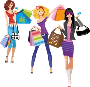 Fashionable Shoppers Cartoon Illustration