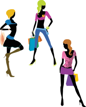 Fashionable Shopping Ladies Illustration PNG image