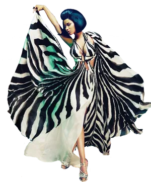 Fashionable Zebra Print Dress Pose PNG image
