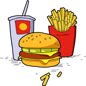 Fast Food Combo Cartoon Illustration PNG image